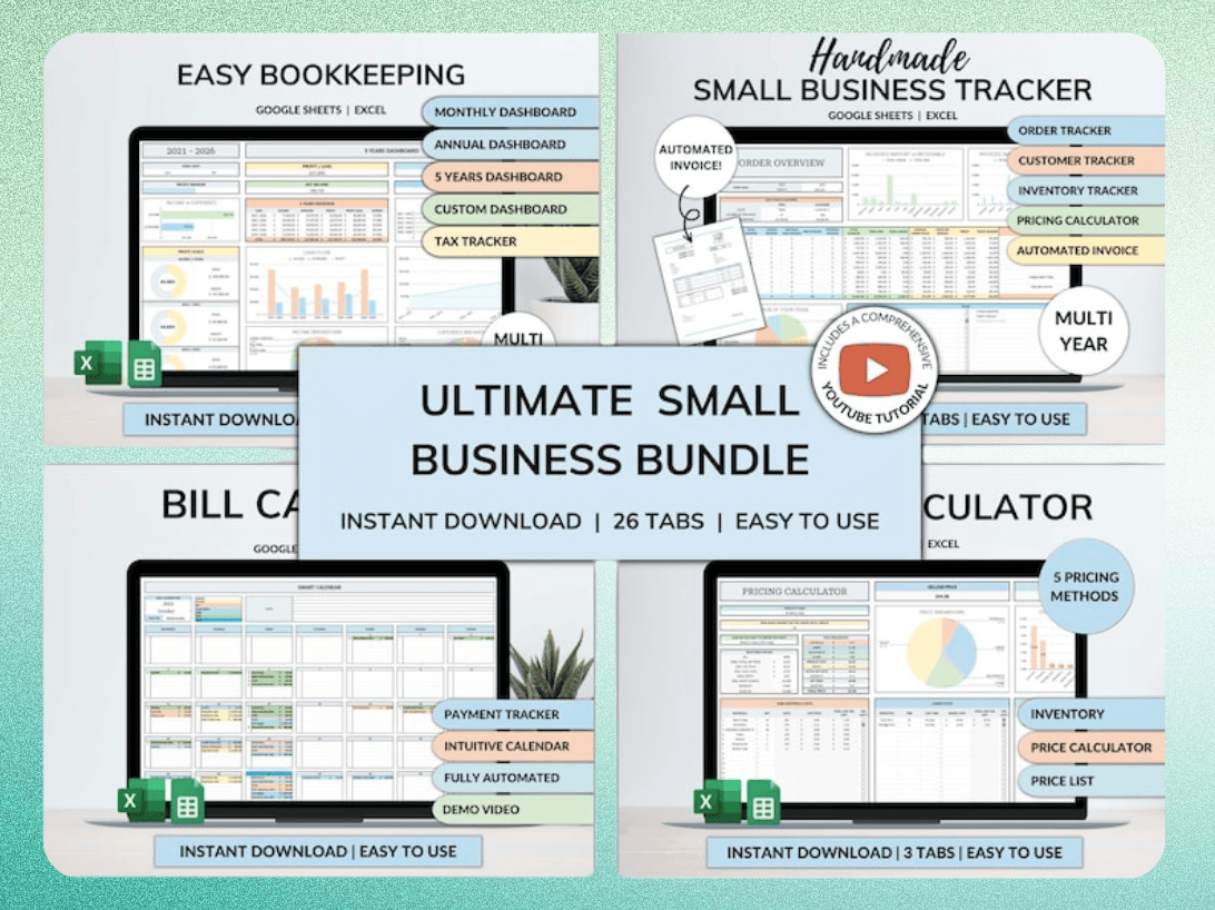 Small Business Bundle Templates - Google Sheet + Ms Excel