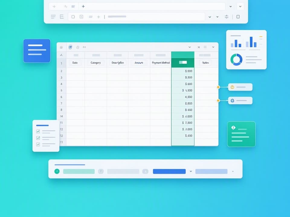 Basic expense tracker column structure with frozen headers and currency formatting