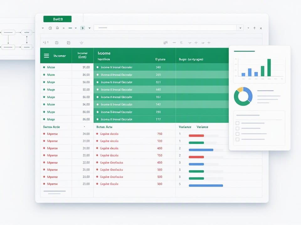 Monthly budget structure with variance tracking for quick overspend alerts